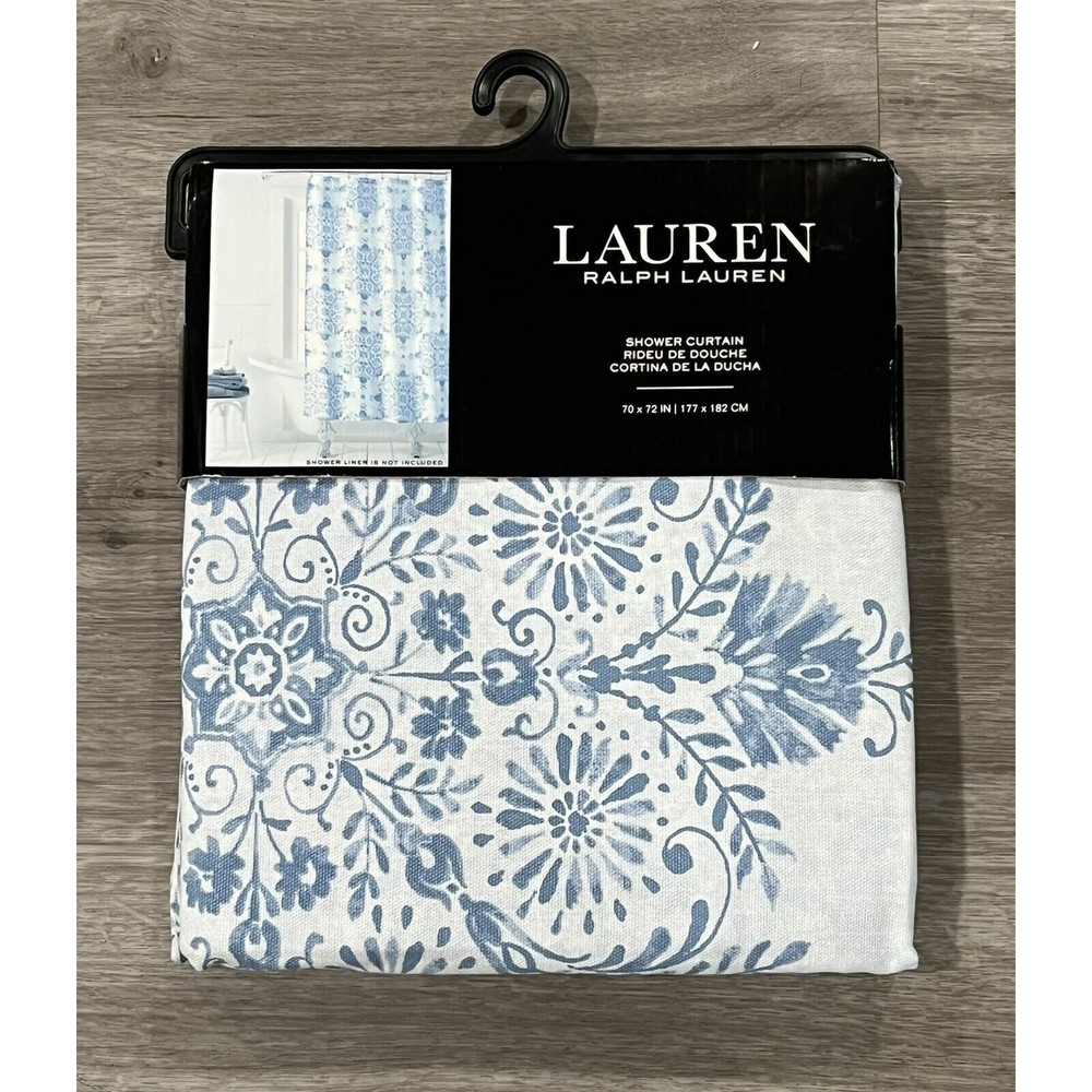 RALPH LAUREN Blue Medallion Flower SHOWER CURTAIN New